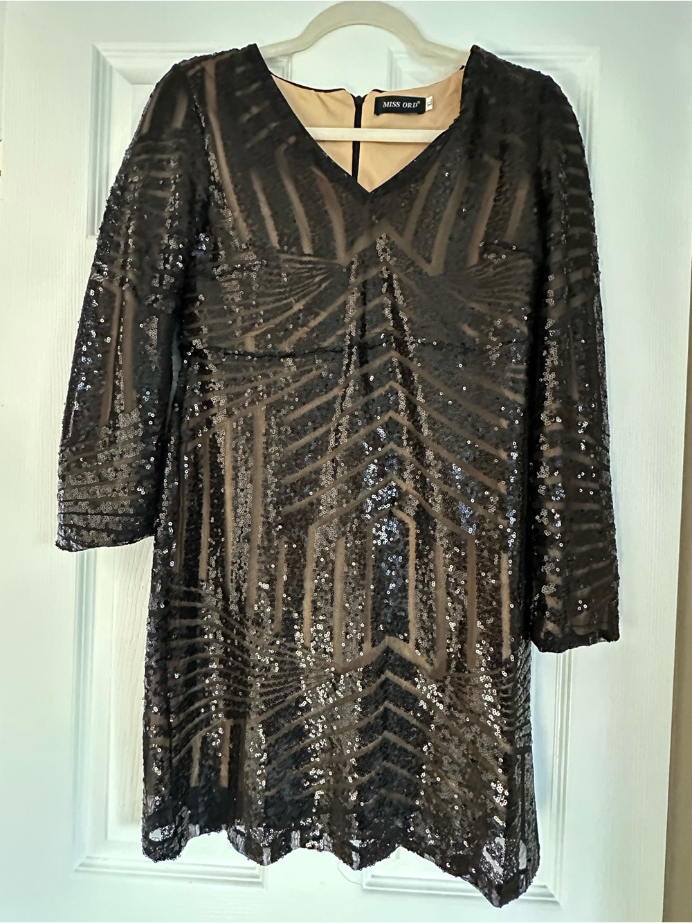 Black Sequin V-Neck Sheath Dress